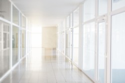 Blurry corridor in the business center, bokeh background