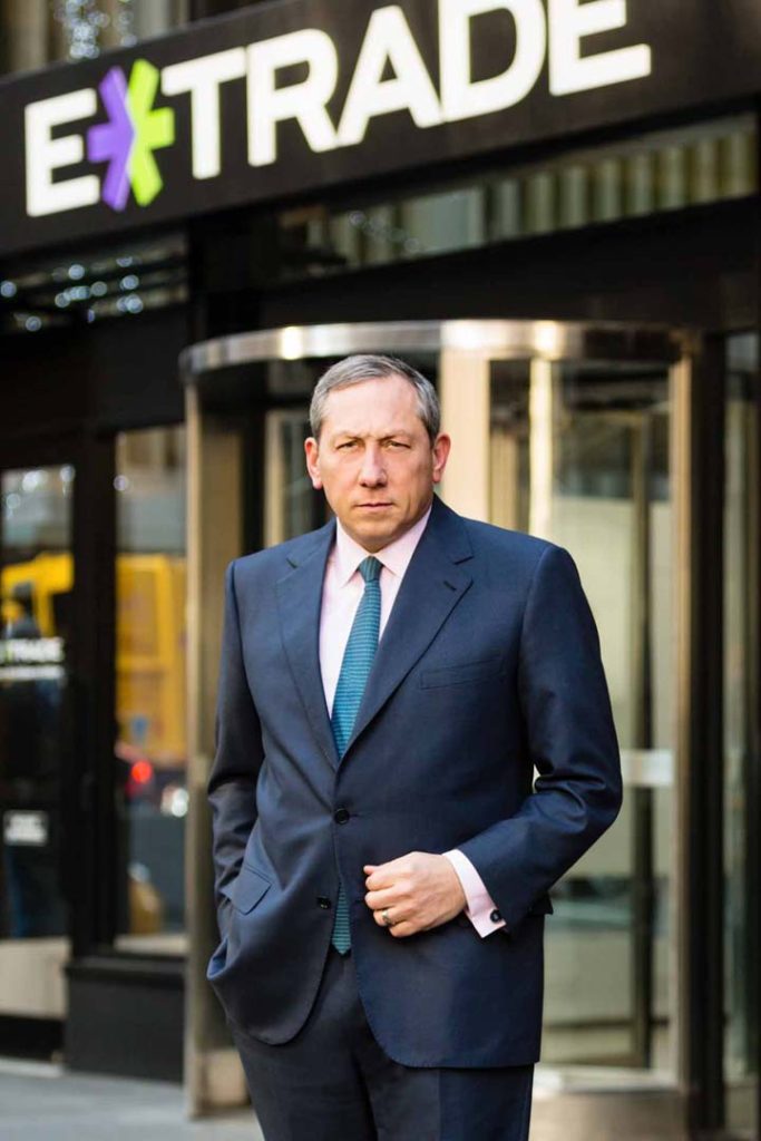 Environmental portrait of ETrade CEO in front of Company Headquarters