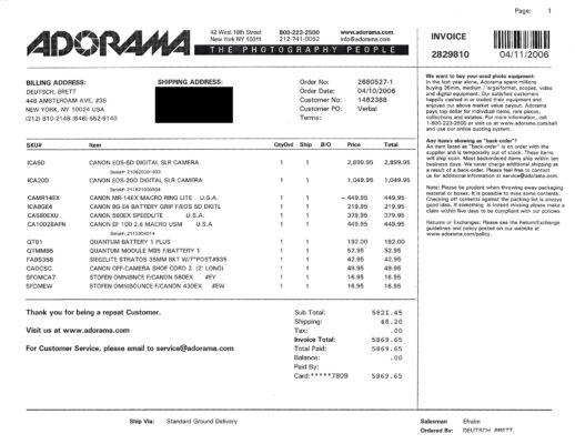 Receipt for our very first professional camera gear