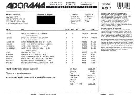 Receipt for our very first professional camera gear